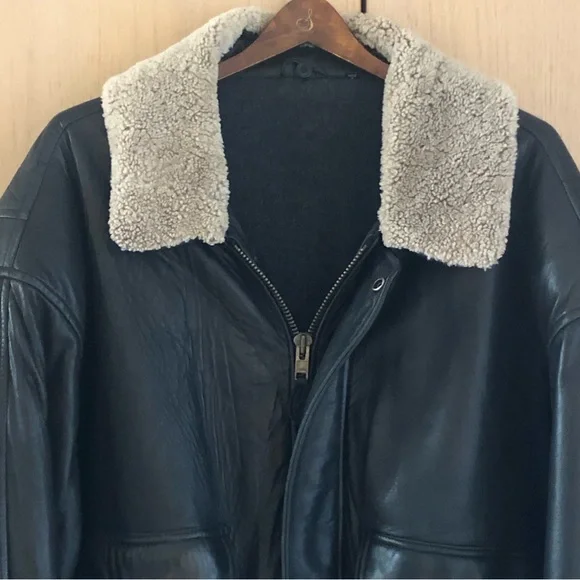 Hugo Boss Black Soft Leather Removeable Sheepskin Collar Bomber Jacket Men's 46 - Picture 3 of 16